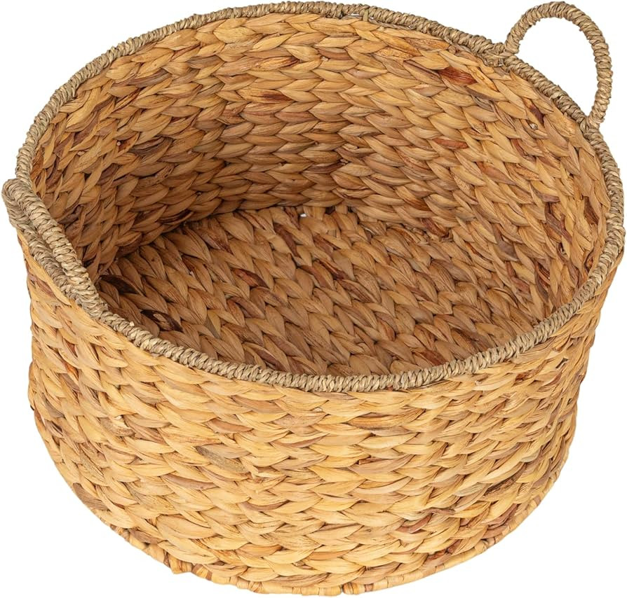 Household Essentials Round Handwoven Water Hyacinth and Seagrass Basket with Handles, Natural | Amazon (US)