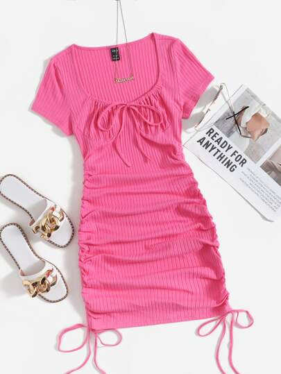 SHEIN Ruched Drawstring Side Bodycon Dress | SHEIN
