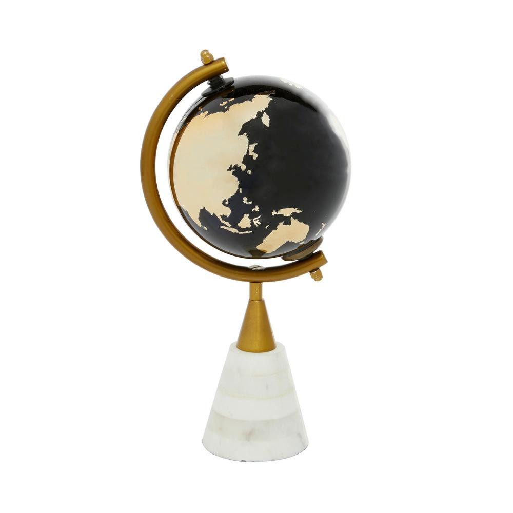 LITTON LANE Metallic Gold and Black Globe with Marble Base 5 in. x 11 in. | The Home Depot