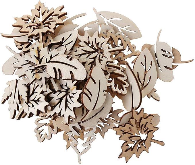 Misright 50pcs Laser Cut Wood Embellishment Wooden Leaves Shape Craft Wedding Decor | Amazon (US)