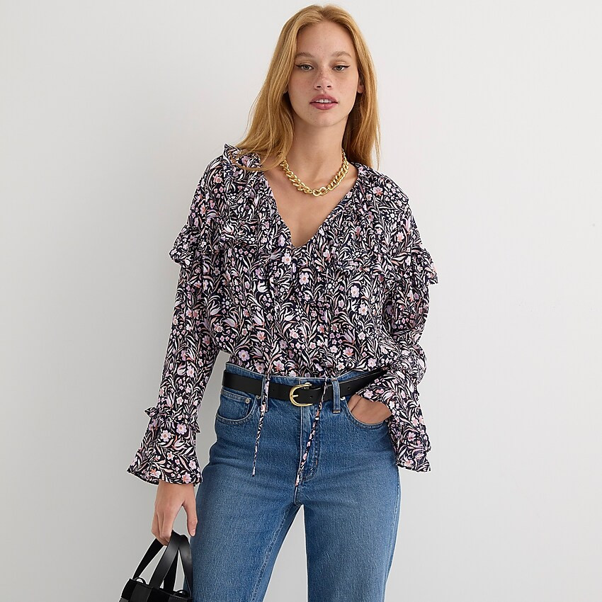 Ruffle crinkle chiffon top in floral flourish | J. Crew US
