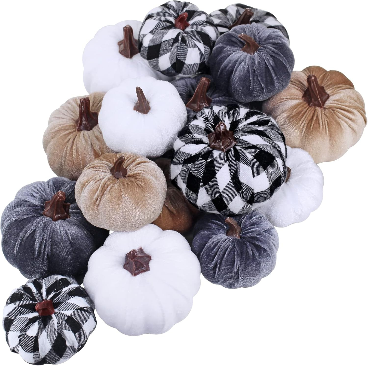 Amazon.com: 16 Pcs Assorted Faux Small Decorative Fabric Pumpkins Foam Grey Pumpkins Taupe White ... | Amazon (US)