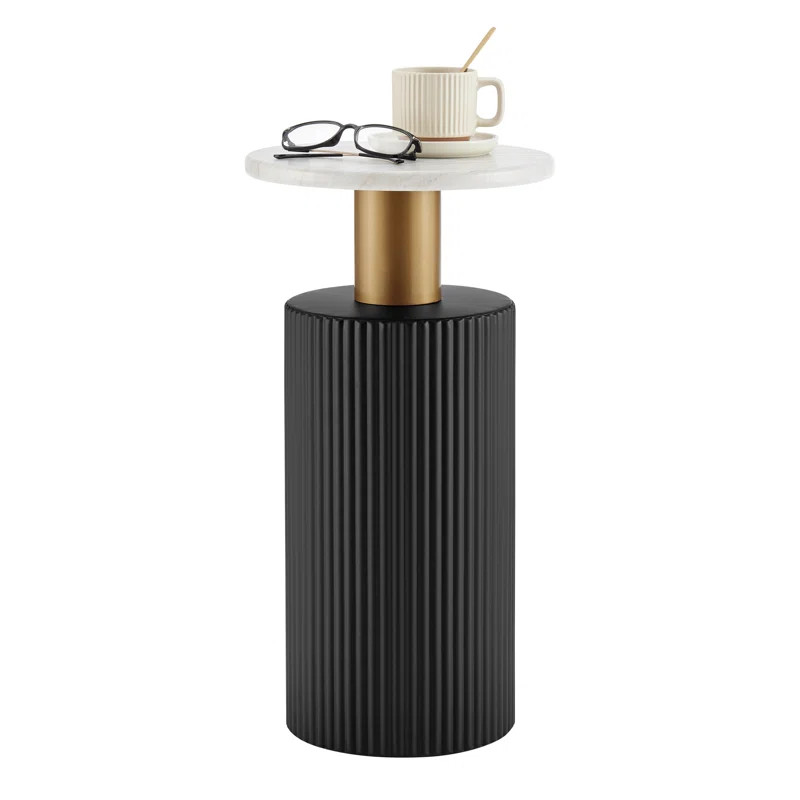 Ibach Midcentury Modern Accent Table with Base Gold Metal and Faux Marble Laminate Tabletop | Wayfair North America