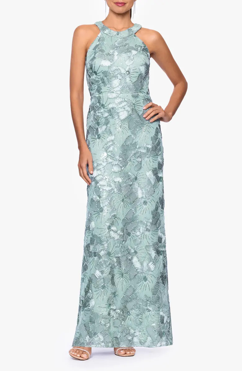 Sequin Floral Sleeveless Gown | Nordstrom