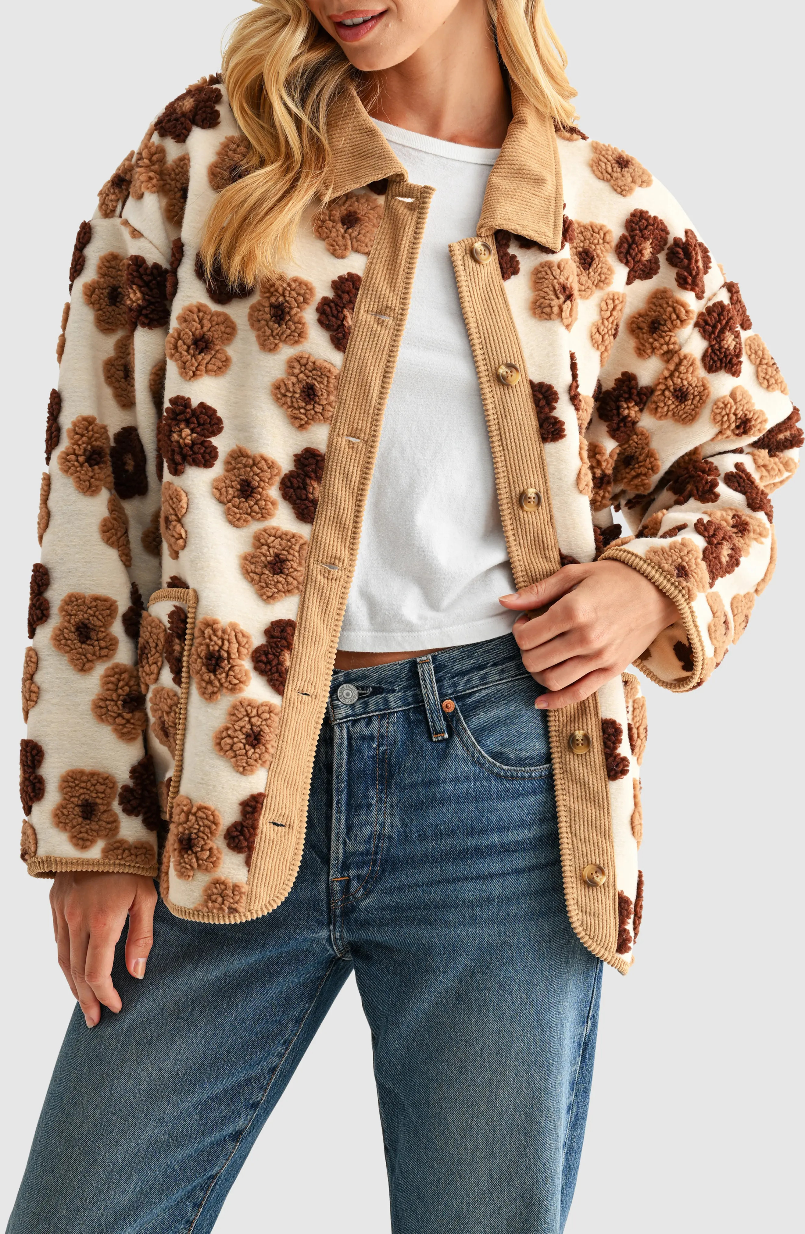Floral High Pile Fleece Jacket (Women) | Nordstrom | Nordstrom