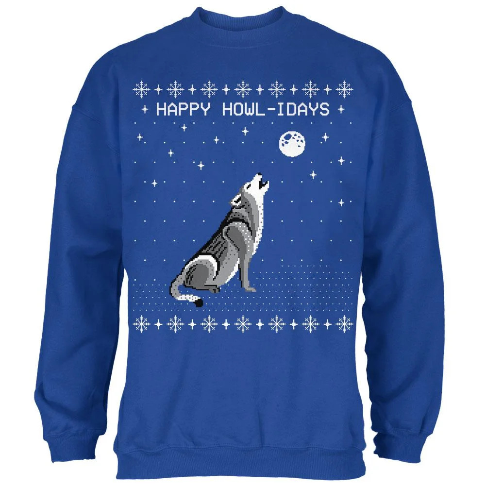 Happy Howl-idays Holidays Wolf Ugly Christmas Sweater Mens Sweatshirt | Walmart (US)