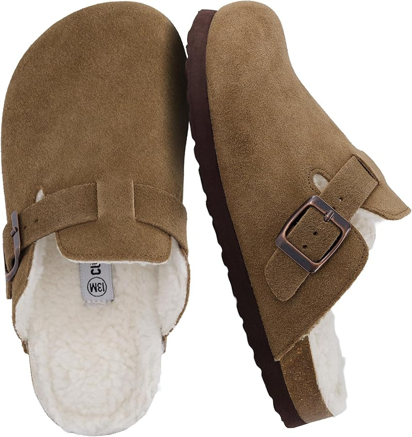 CUSHIONAIRE Kid's Hana Cork footbed clog with Genuine Leather upper, Faux Fur lining, and +Comfor... | Amazon (US)