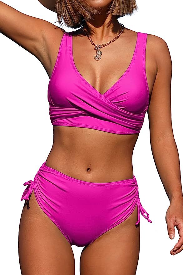 Women's High Waisted Bikini Twist Front Tie Back 2 Piece Swimsuits | Amazon (US)