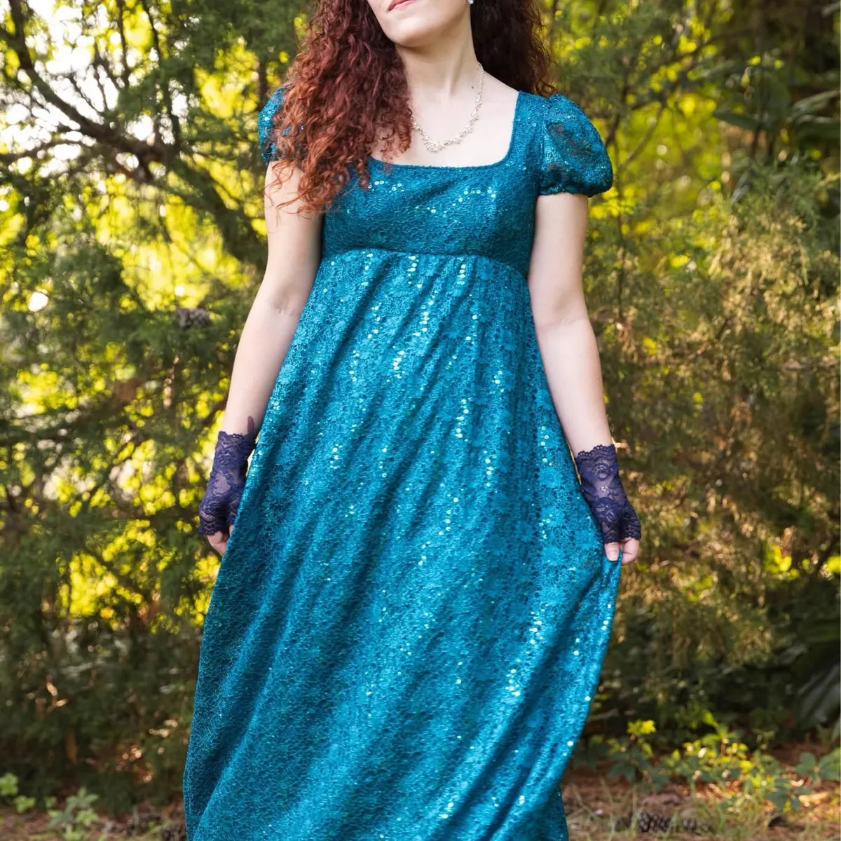Teal regency/empire waist dress/ inspired | Etsy (US)