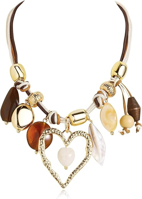 Chunky Choker Heart Pendant Necklace for Women Charm Boho Necklace Handmade Jewelry With Shell Mu... | Amazon (US)