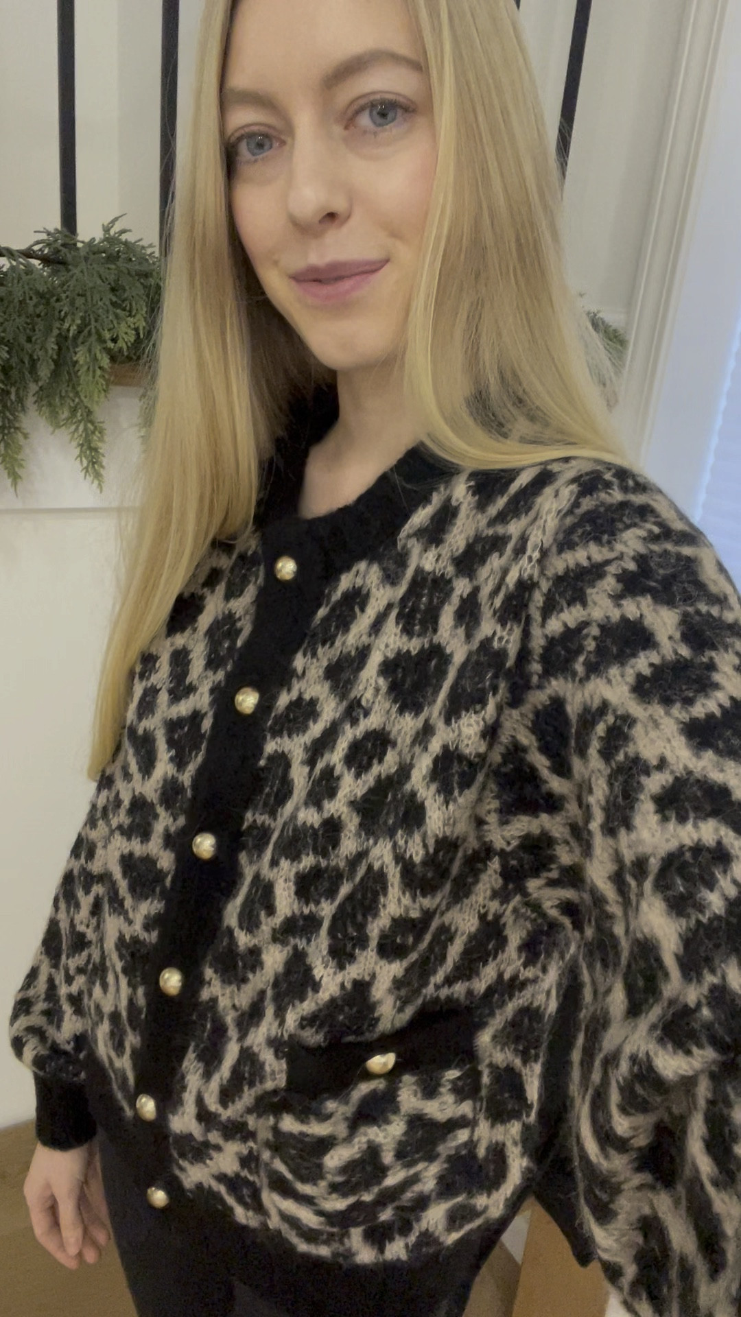 Animal design cheetah leopard cardigan sweater, alpaca wool with gold buttons. 

#LTKSeasonal #LTKStyleTip