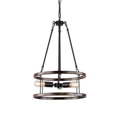 Modern Pendant Drum Farmhouse Chandeliers, 3-Light Wood Finish Chandelier Ceiling Light Fixture | Wayfair North America