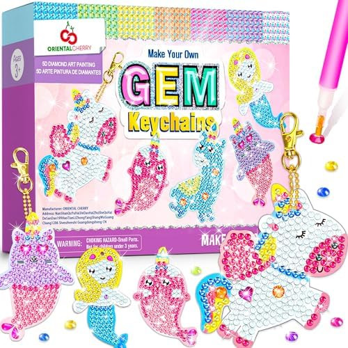 Arts and Crafts for Kids Ages 8-12 - Make Your Own GEM Keychains - 5D Diamond Art Painting by Num... | Amazon (US)