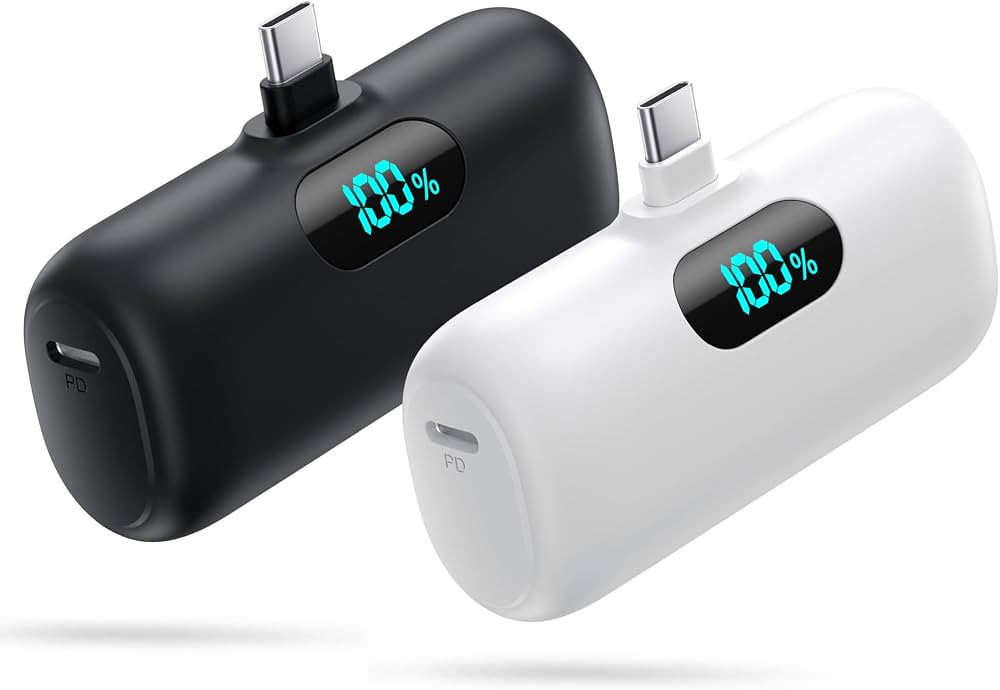 [2-Pack] Mini Portable Charger 5000mAh Power Bank,3A PD USB C Cell Phone Portable Power, LCD Disp... | Amazon (US)