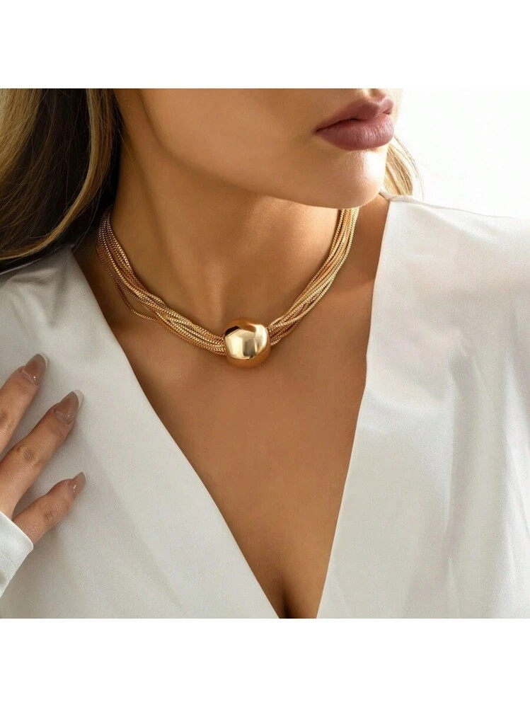 Exaggerated Layered Chunky Chain Necklace With Uncommon Big Ball Pendant For Women's Punk Style, Jewelry Gift For Dating | SHEIN