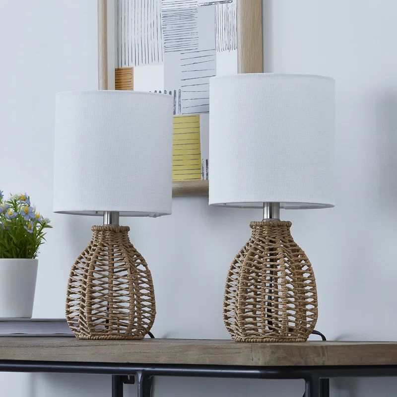 Bailes 12.5'' Small Coastal Brown Rattan Table Lamp Set | Wayfair North America