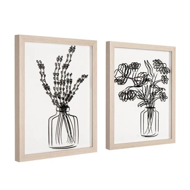 Florals in Vase set of 2 Black Print on Clear Framed Wall Decor 11" x 14" | Walmart (US)