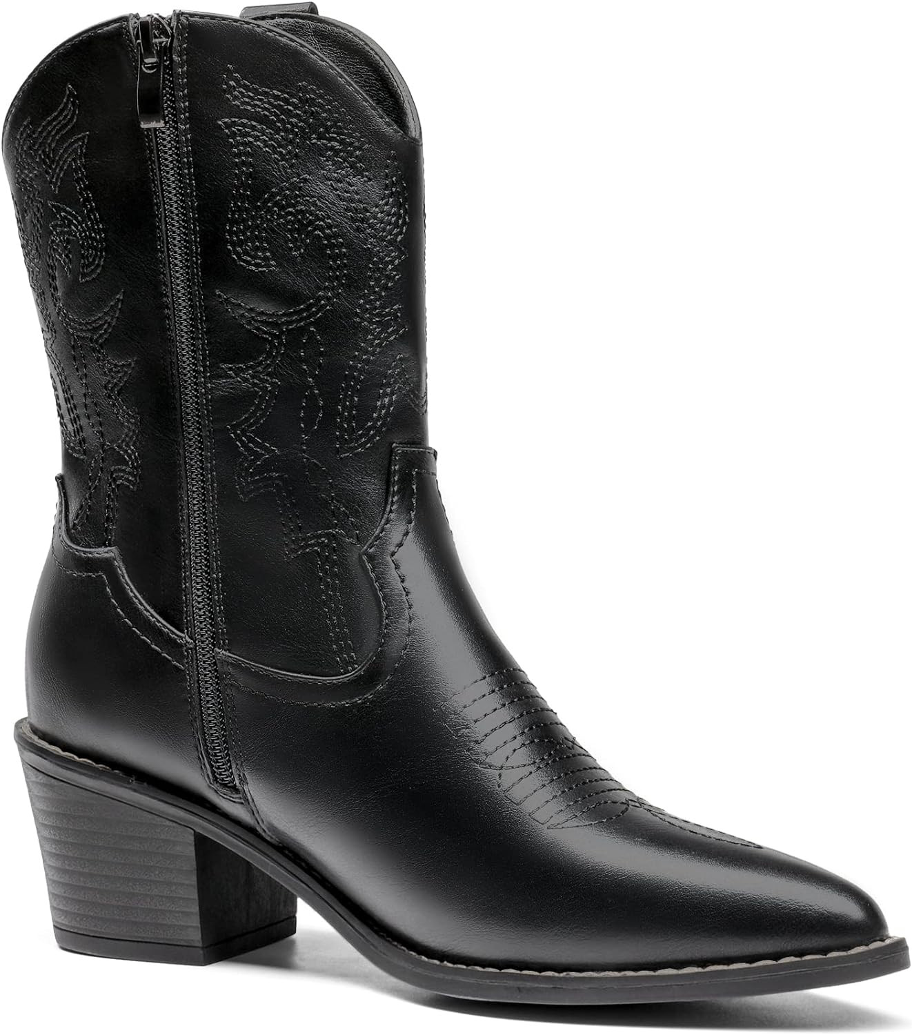 DREAM PAIRS Women’s Cowboy Boots, Pointed Toe Chunky Heel Cowgirl Boots, Zipper Pull-On Stitche... | Amazon (US)