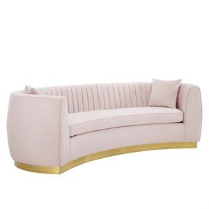 Modway Enthusiastic Channel Performance Velvet Tufted Curved Sofa in Pink | Cymax
