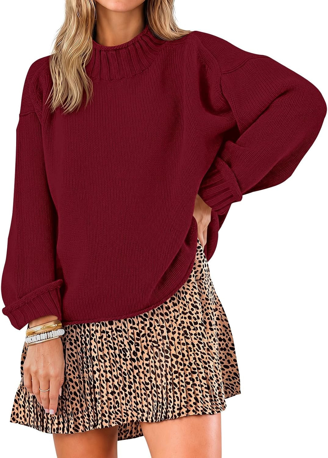 Saodimallsu Womens Oversized Sweaters Mock Neck Chunky Knit Pullover Tops | Amazon (US)