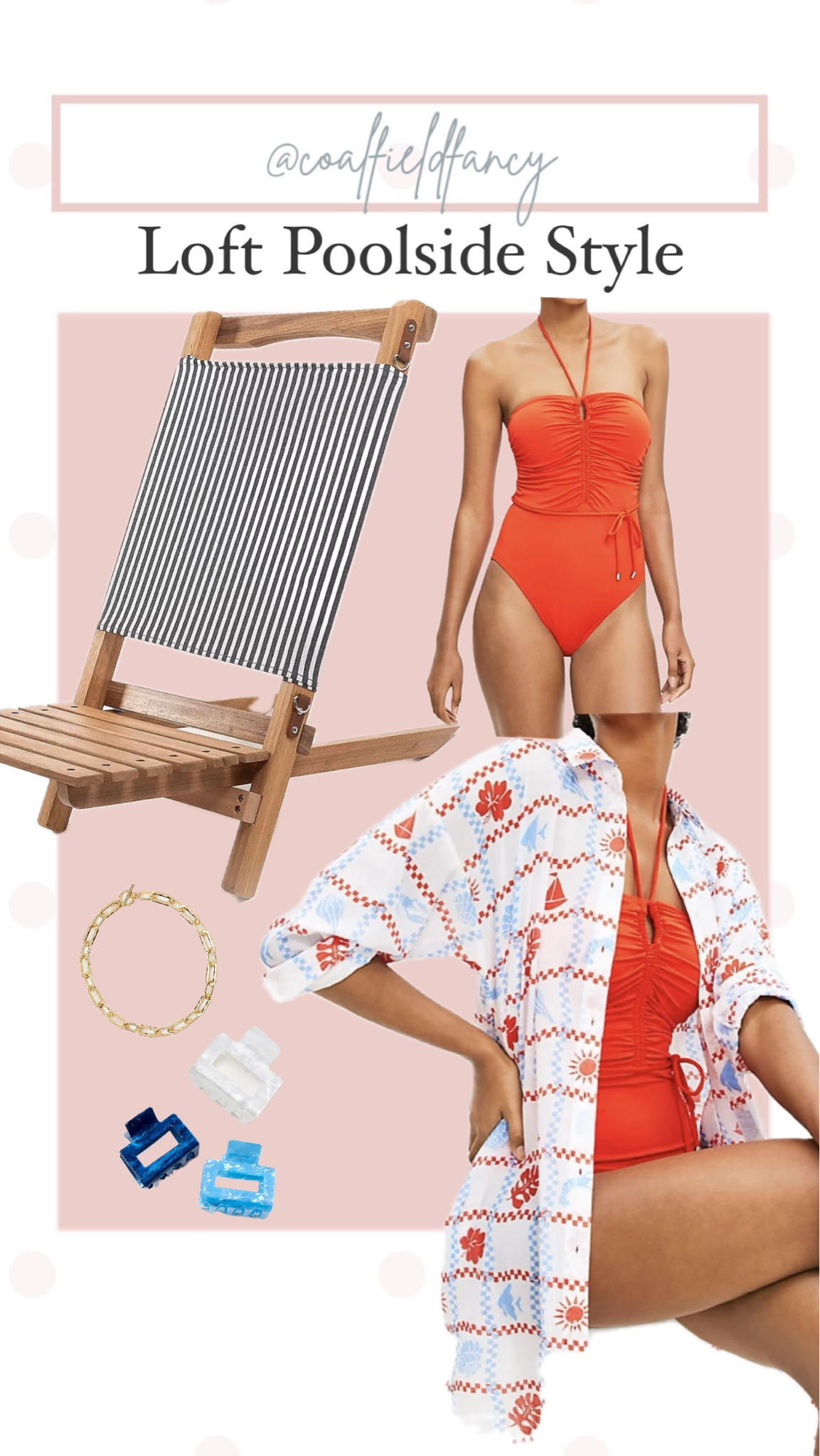 One piece Swimsuit 
Swim Coverup
Pool chair 
Beach chair 

#LTKfindsunder100 #LTKswim #LTKover40