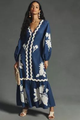 Farm Rio Embroidered Long-Sleeve Dress | Anthropologie (US)