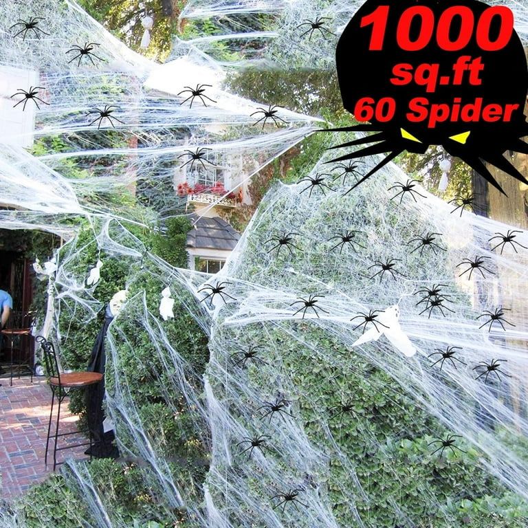JoyX 1000 sqft Halloween Spider Web Decorations,Super Stretch Spider Webs with 60 Plastic Fake Sp... | Walmart (US)