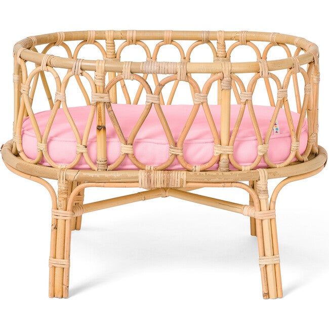 Rattan Doll Crib, Natural/Pink | Maisonette