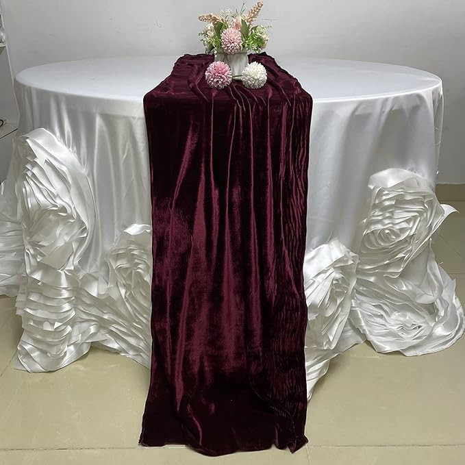 Luchuan Burgundy Velvet Table Runner, 11ft Luxurious Wedding Reception Decorations Soft Velvet Fa... | Amazon (US)