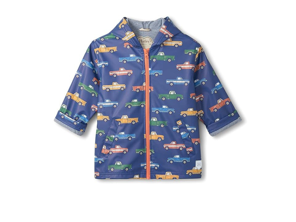 Hatley Kids Trucks Zip-up Rain Jacket (Toddler/Little Kid/Big Kid) Boy's Coat Blue Indigo: 8 (Big Kid) | Zappos.com