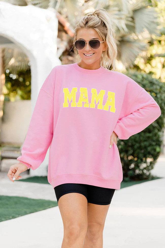 Mama Varsity Letter Pink Oversized Graphic Sweatshirt | Pink Lily