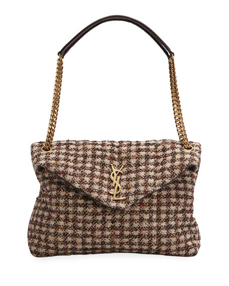 Saint Laurent YSL Puffer Houndstooth Tweed Shoulder Bag | Neiman Marcus