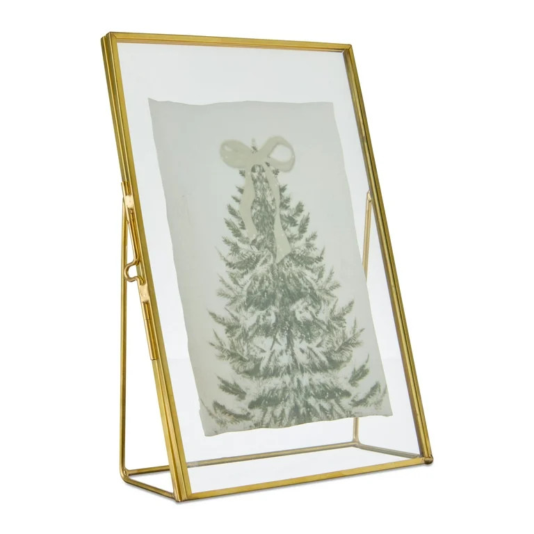 Christmas Tree Print Framed Tabletop Decoration, Gold and Green, 7" x 5", by My Texas House | Walmart (US)