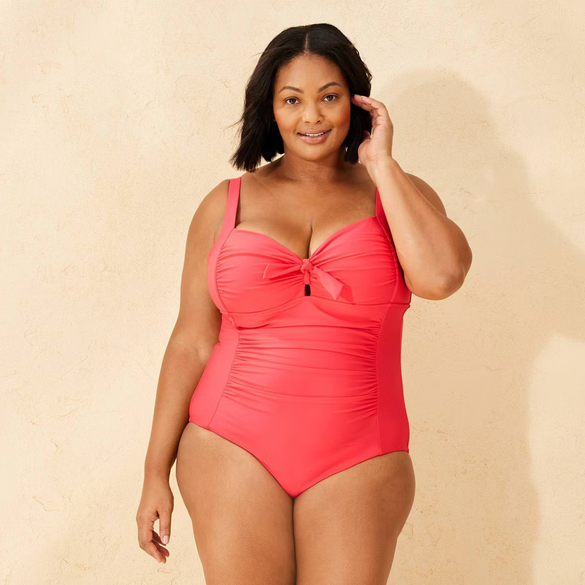Women's Shirred Full Coverage One Piece Swimsuit - Shade & Shore™ Red | Target
