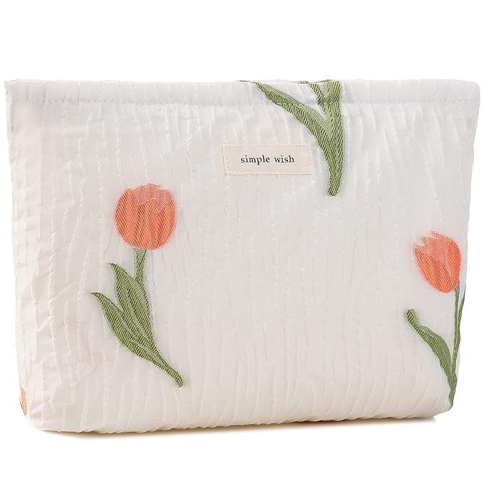 ZLFSRQ Tulip Makeup Bag for Women Floral Makeup Pouch for Purse Zipper Cosmetic Bag Large Capacit... | Amazon (US)
