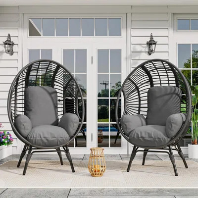 2 Person Oversized Wicker Egg Chair Outdoor Indoor,patio Lounge Chair With Thicken Cushions, Egg Reading Chair 500lbs Capacity For Garden, Backyard, P | Wayfair North America