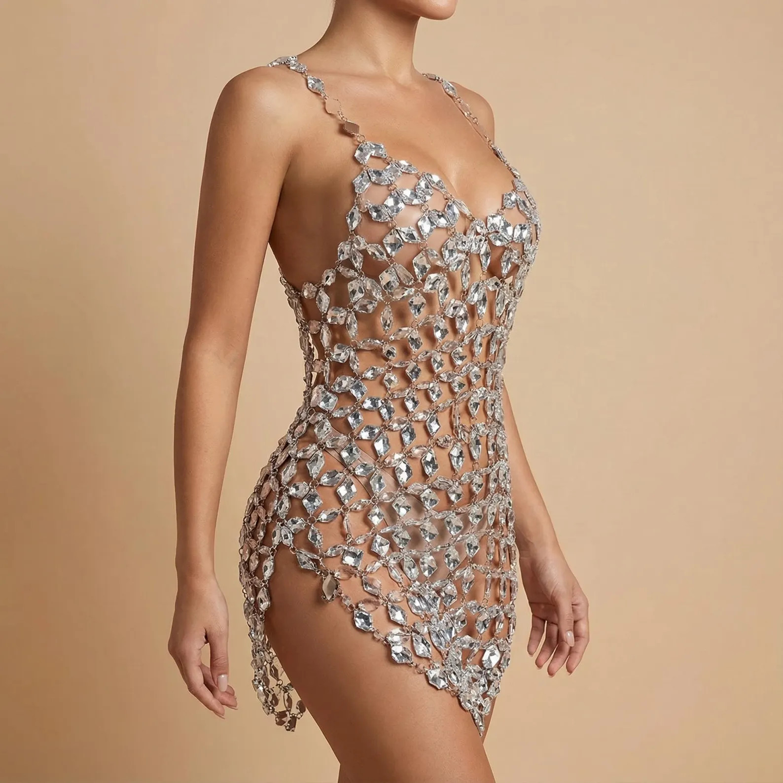 Crystal Mesh Rave Dress, Sheer Rhinestone Bodycon Outfit, Festival EDM Party Wear, Handmade Spark... | Etsy (US)