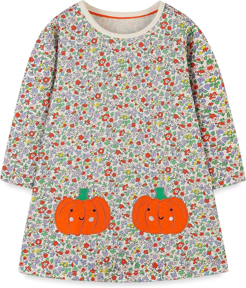 Girls Halloween Dress Orange Pumpkin Costume Long Sleeve Dresses Tutu Outfits | Amazon (US)