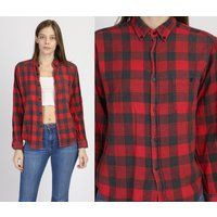 Vintage Grunge Plaid Flannel Shirt - Small | 80S 90S Red Lightweight Lumberjack | Etsy (US)