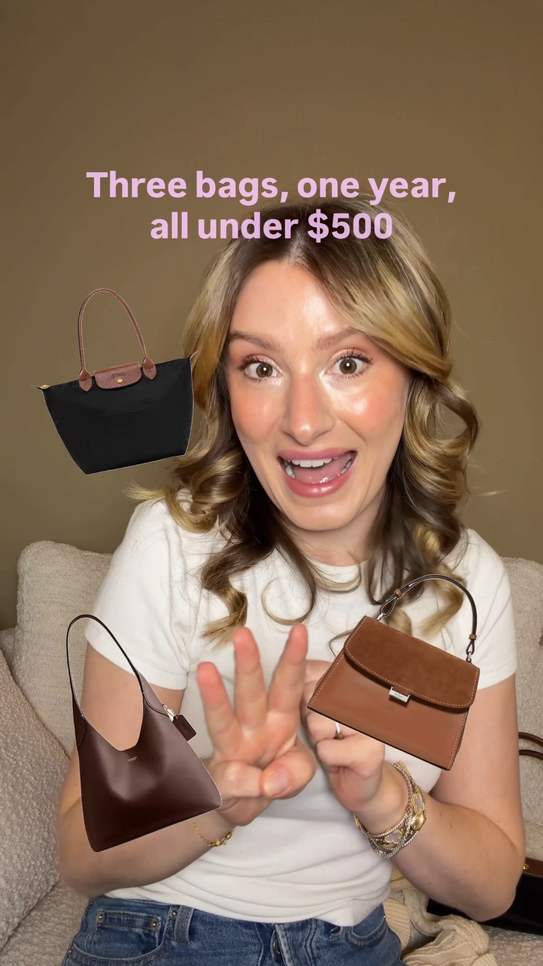If I could only buy 3 bags in a year these are the 3 I would get! The last one is actually the first I would get AND the most affordable 

I would definitely add something with suede. Suede has been a fall staple for years but it has officially established itself as a year round material and I’m here for it! I love that the Kate Spade Riley is only partly suede making it much easier to care for and it’s the correct shade of brown that works in every season! It’s also under $200

You know I’d have to get a Coach Brooklyn 28 in maple. It is one of my favorite Coach colors and bags ever! It works as a great everyday tote year round. It’s not big enough to be a work bag but for just an everyday purse it is perfect!

Last but certainly not least is actually the very first bag I would get and that is a medium Longchamp Le Pliage in a neutral color. I love how functional and versatile these bags are. They can be a daily purse, work bag, travel bags etc. and it’s the most affordable!  Which bags would you pick if you could only buy 3 in one years?