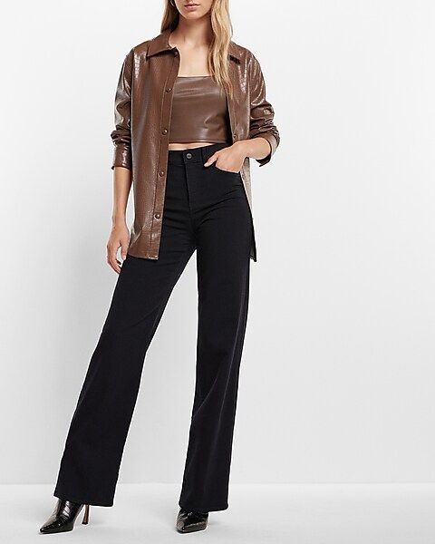 Faux Leather Croc Oversized Shacket | Express