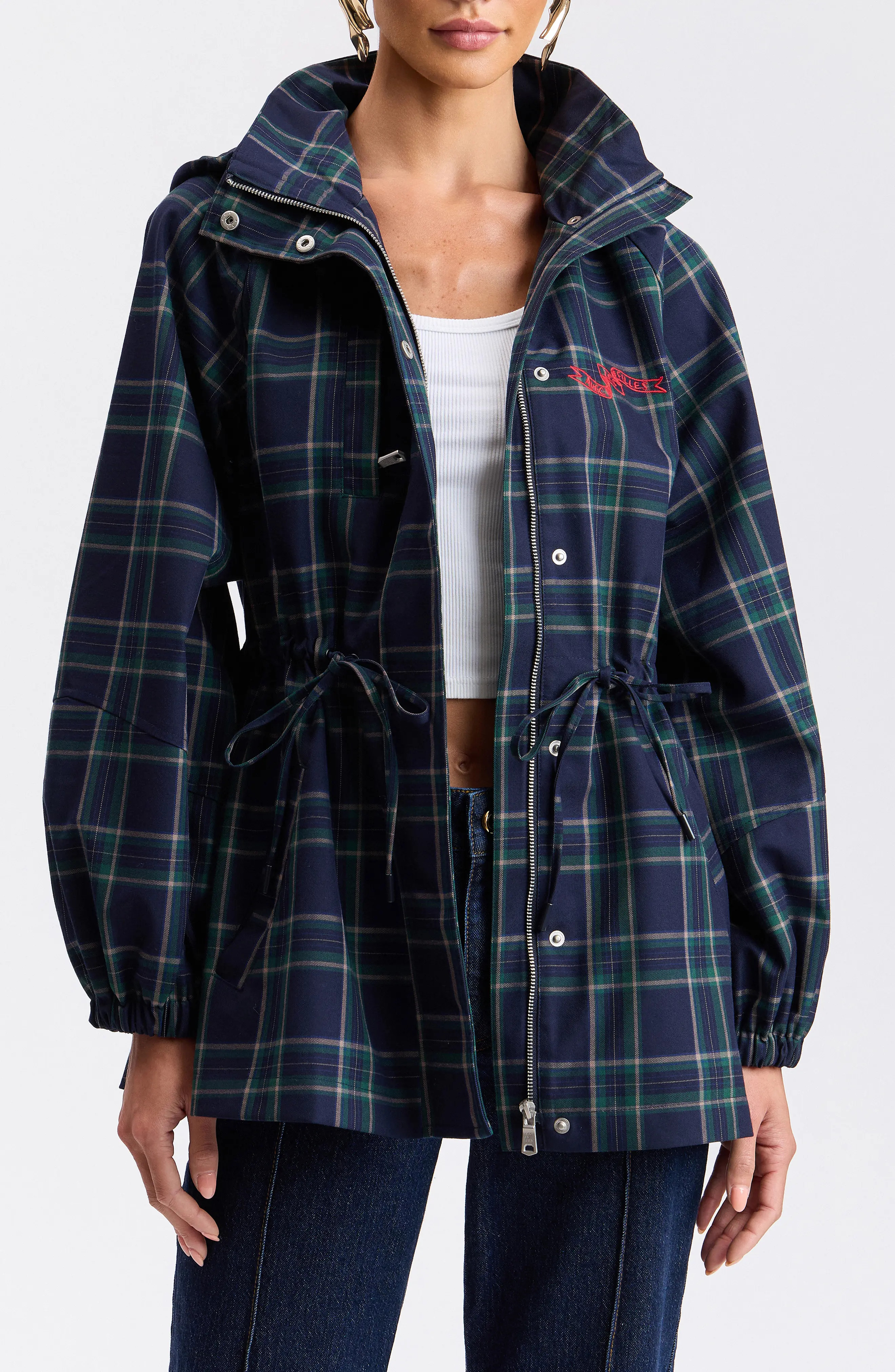 Avec Les Filles Plaid Hooded Anorak in Navy-Green Plaid at Nordstrom Rack, Size Small | Nordstrom Rack