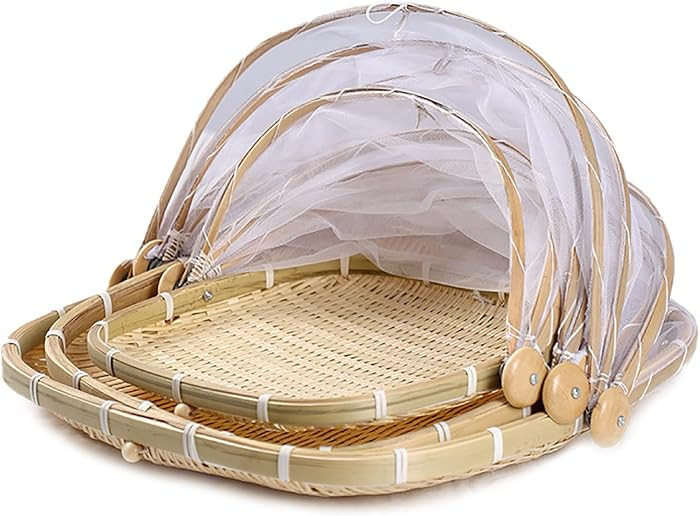 3Pcs Bamboo Food Serving Tent Basket with Cover, Square Hand-Woven Covered Bread & Vegetable Frui... | Amazon (US)