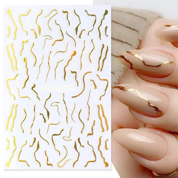 Nail Art Stickers Transfers Decals Metallic Gold Crackle - Etsy | Etsy (US)
