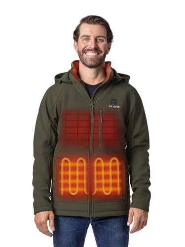 ORORO Men's 4 Heat-Zone Heated Jacket with USB-C Rechargeable Battery, Soft Shell Heated Jacket with Detachable Hood (Green, L) | Amazon (US)