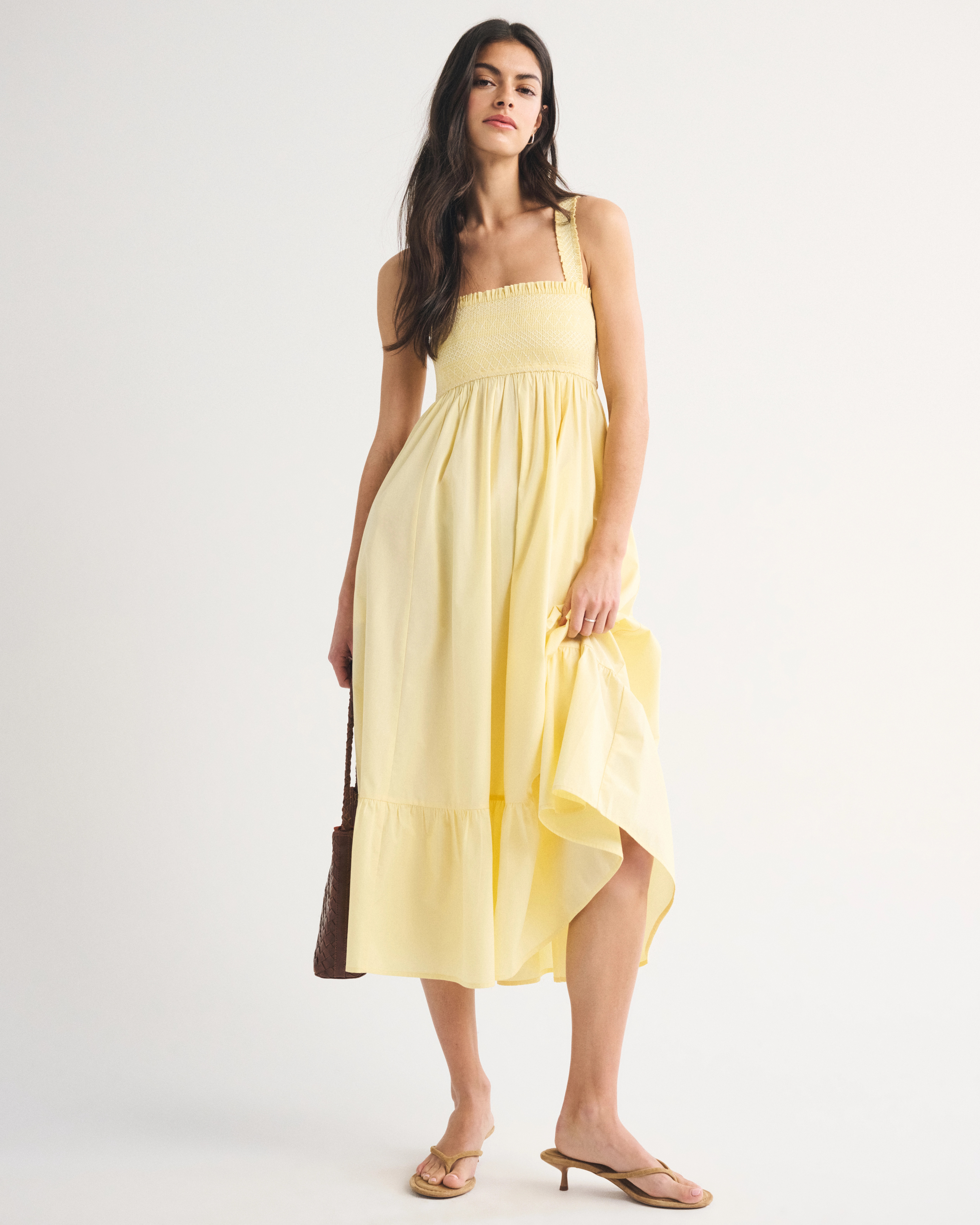 A&F Sydney Smocked Convertible Midi Dress | Abercrombie & Fitch (US)