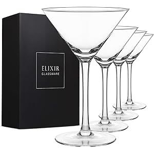 Martini Glasses Set of 4 - Hand Blown Crystal Martini Glasses with Stem - Elegant Cocktail Glasse... | Amazon (US)