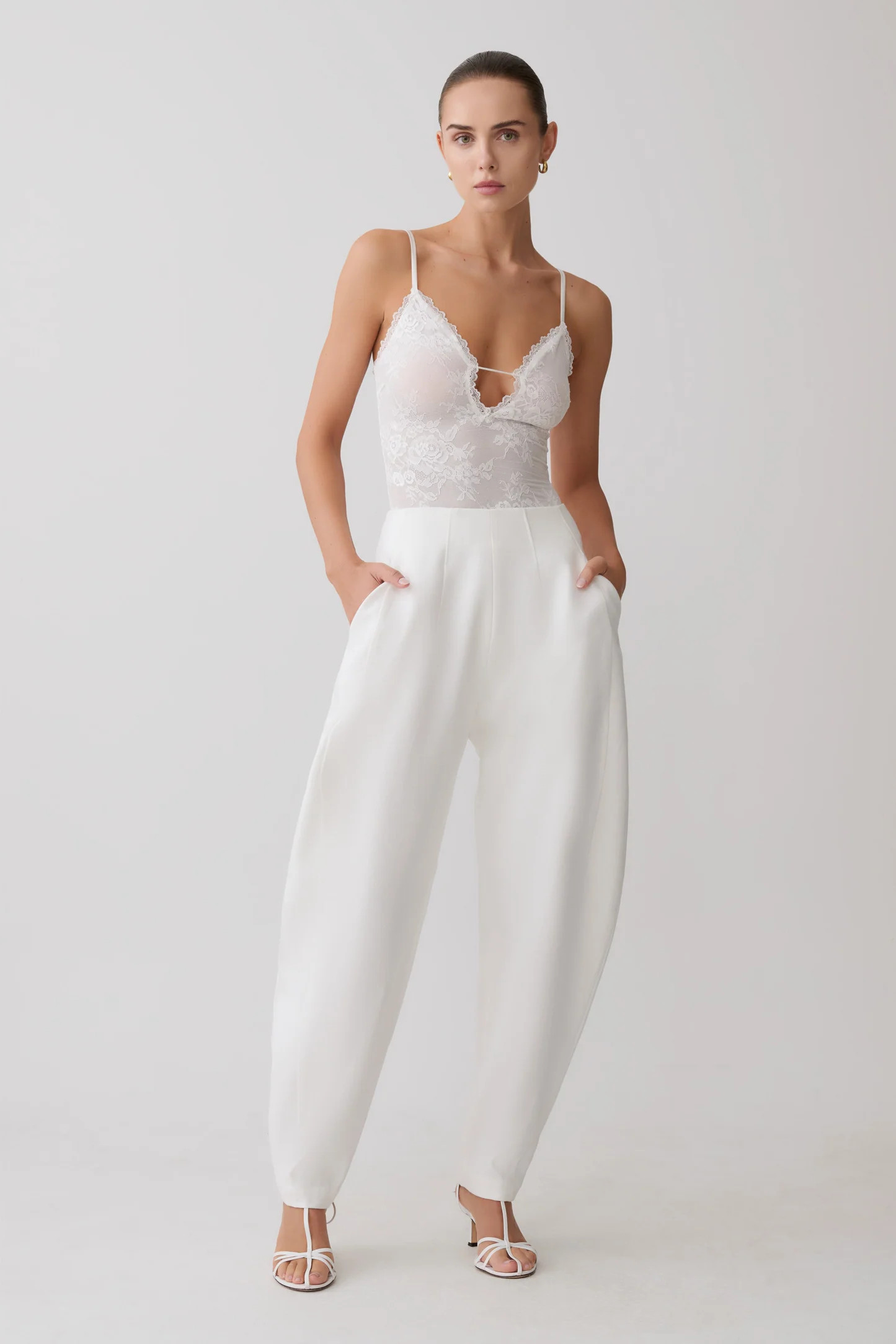 Oriana Linen Oversize Pants - White | Meshki UK