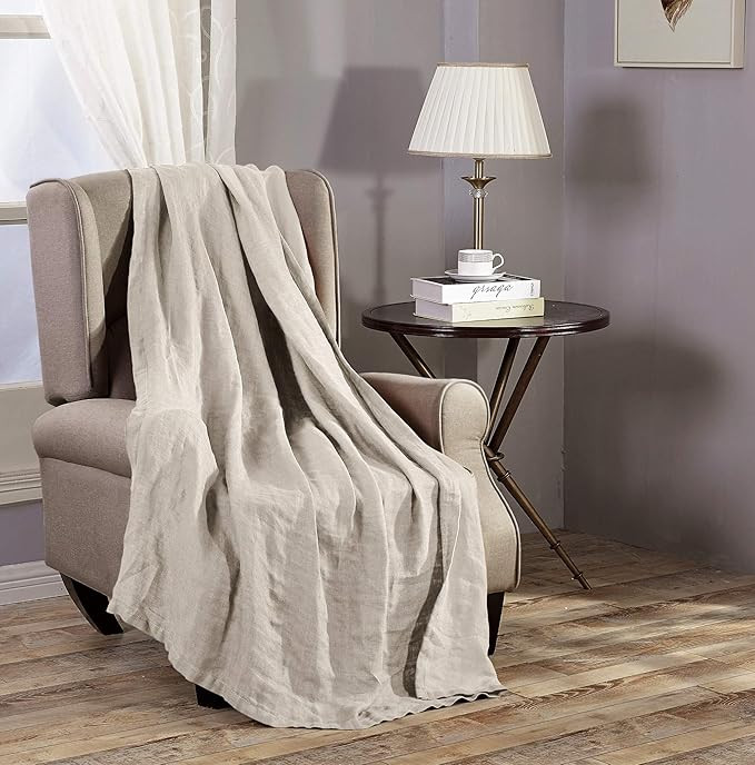 Brussels Super Soft Lightweight Pre-Washed Belgian Flax Linen Reversible Throw Blanket, 50" x 70"... | Amazon (US)