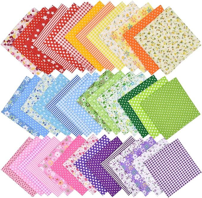 42Pcs 10"x10" Quilting Cotton Fabric Squares Sheets Pre-Cut Multi-Color Design Printed Floral Cra... | Amazon (US)